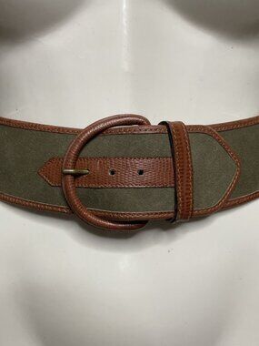 Banana Republic Vintage 30 Full Grain Leather & Canvas Italy Wide Belt Safari